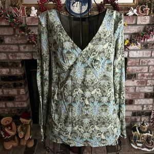 Y2K Axcess Mesh Boho Fairy Whimsical Paisley Bell Sleeve Blouse